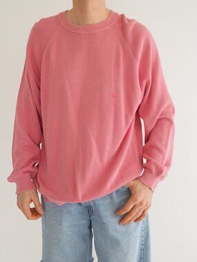 United Colors Benetton Pink Solid Logoed Cotton Knit Sweater Crewneck Classic XL
